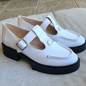 Coach LIV Mary Jane White Platform Shoes Chunky Heel Padded Footbed Size 7.5